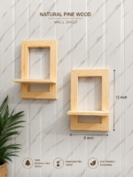 Natural Pine Wood Wall Shelf | Handmade Decorative Floating Wall Shelf for Living Room, Bedroom & Home Décor | 12 x 8 Inch Wooden Frame Shelf - Image 3