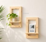 Natural Pine Wood Wall Shelf | Handmade Decorative Floating Wall Shelf for Living Room, Bedroom & Home Décor | 12 x 8 Inch Wooden Frame Shelf