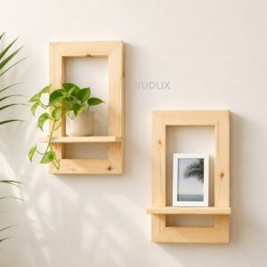 Natural Pine Wood Wall Shelf | Handmade Decorative Floating Wall Shelf for Living Room, Bedroom & Home Décor | 12 x 8 Inch Wooden Frame Shelf