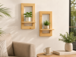 Natural Pine Wood Wall Shelf | Handmade Decorative Floating Wall Shelf for Living Room, Bedroom & Home Décor | 12 x 8 Inch Wooden Frame Shelf - Image 2